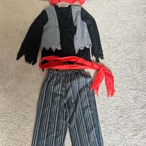 Kids Pirate Costume with Red and Black Stripes and another pirate costume